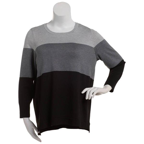 Plus Size Retrology Color Block Crew Neck Sweater