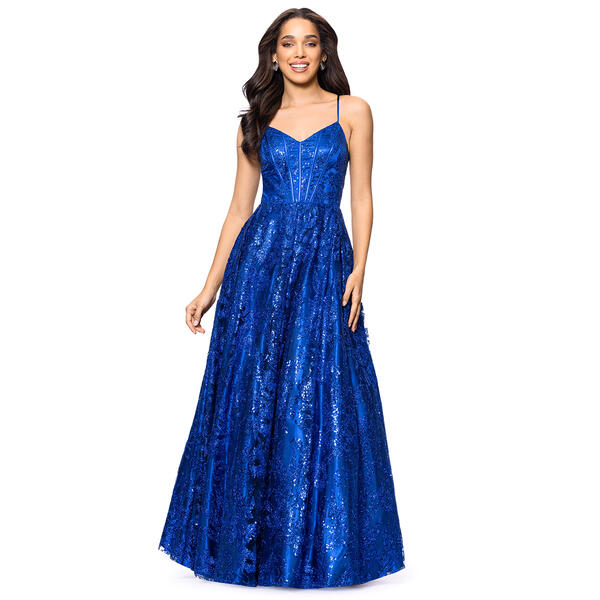 Juniors Blondie Nites Glitter Corset A-Line Dress with Pockets - image 