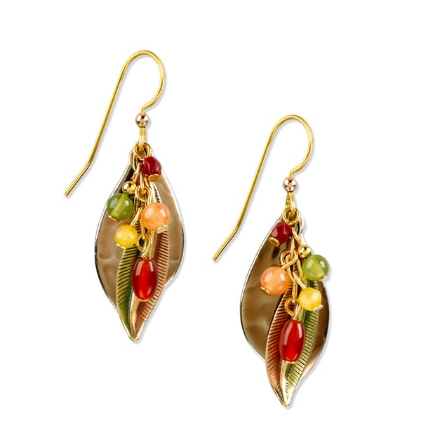 Silver Forest Two-Tone Autumn Color Beads Leaf Earrings - image 