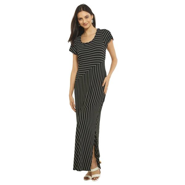 Womens Nina Leonard Short Sleeve Mixed Stripe Side Slit Dress - image 