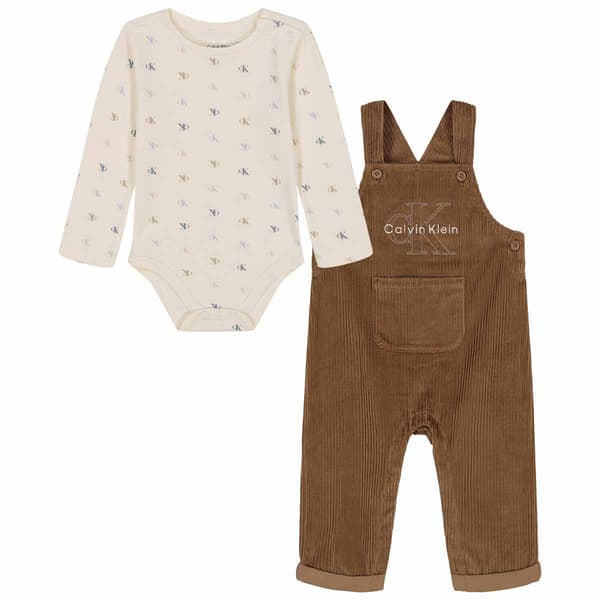 Baby Girl &#40;NB-9M&#41; Calvin Klein Long Sleeve Bodysuit & Overall Set - image 