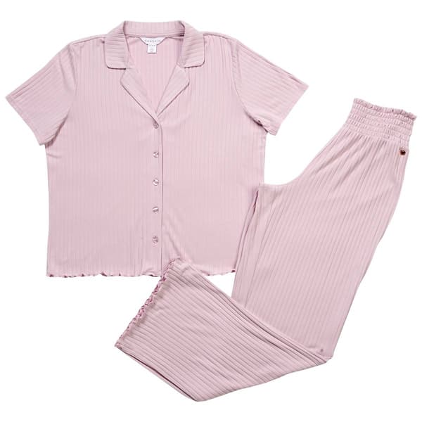 Womens Danskin Short Sleeve Wide Rib Notch Collar Pajama Set