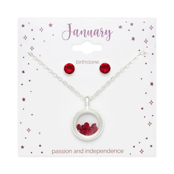 January Birthstone Shaker Necklace & Earrings Set