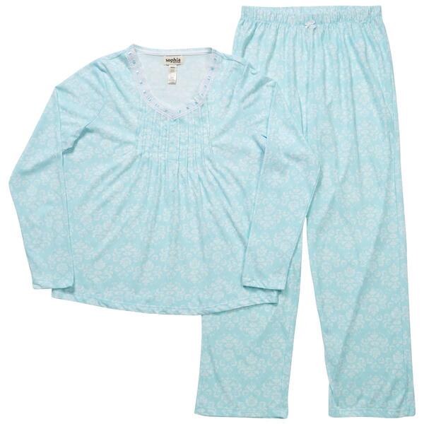 Womens Sophia by Rene Rofe Long Sleeve Damask Lace Pajama Set - image 