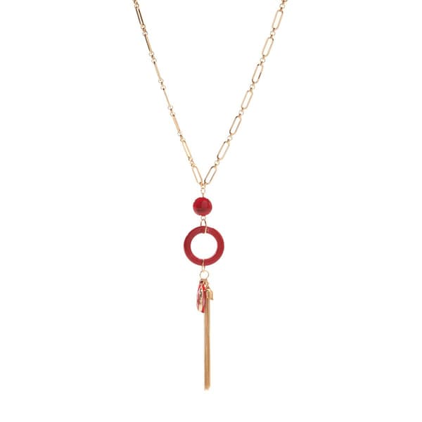 Ashley Cooper(tm) Worn Gold-Tone & Wine Red Bead with Tassel Pendant - image 