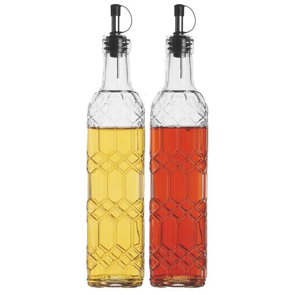 Home Essentials Set of 2 Hexagon Embossed Oil & Vinegar Bottles - image 