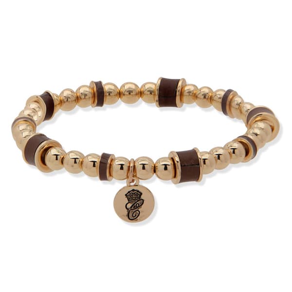 Chaps Gold-Tone & Brown Beaded Wrap Bracelet - image 