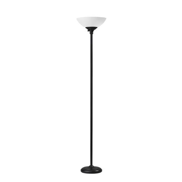 HomeRoots 71in. Black & White Floor Lamp with White Plastic Shade