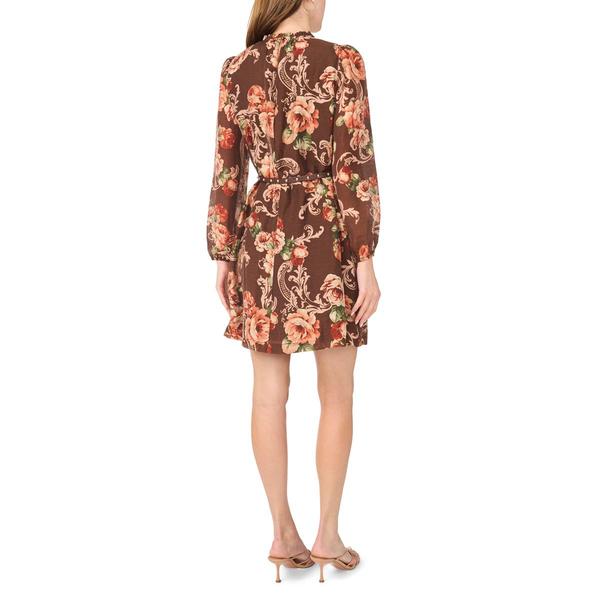 Womens MSK Long Sleeve Floral Pintuck Belted A-Line Dress