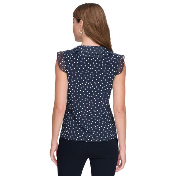 Womens Tommy Hilfiger Sleeveless Ruffle Front Dot Blouse