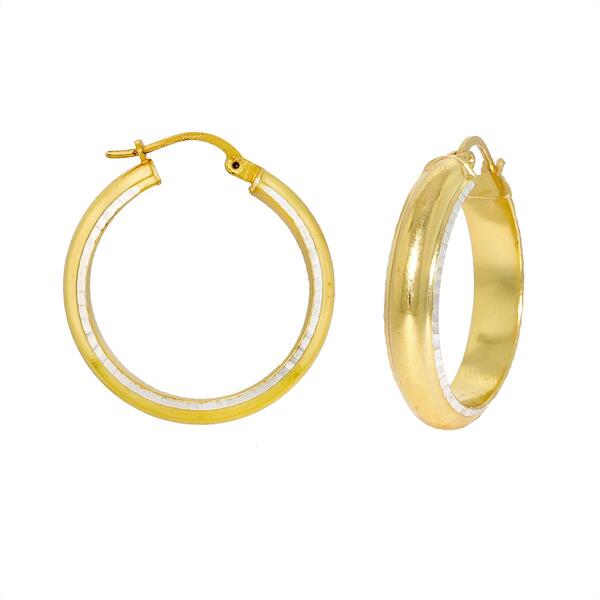 Forever New Two-Tone Diamond Cut Edge 20x5mm Tube Hoop Earrings - image 