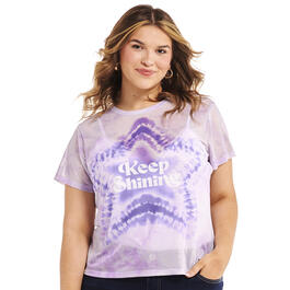 Juniors Plus No Comment Star Mesh Graphic Baby Tee