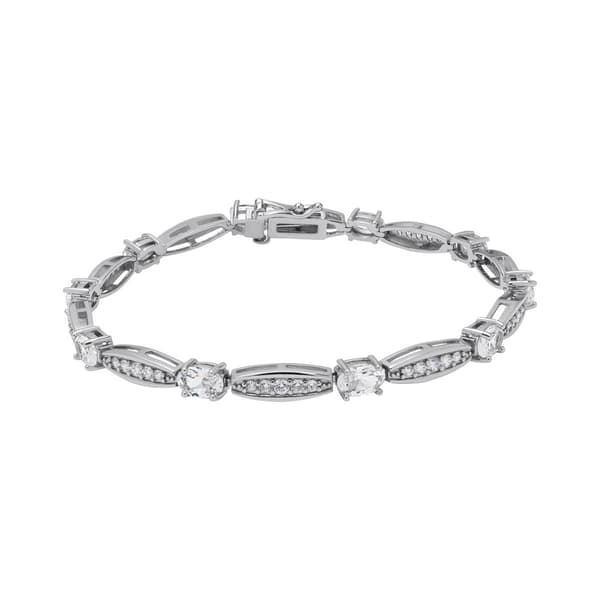 Gianni Argento Lab Grown White Sapphire Oval Bar Link Bracelet - image 