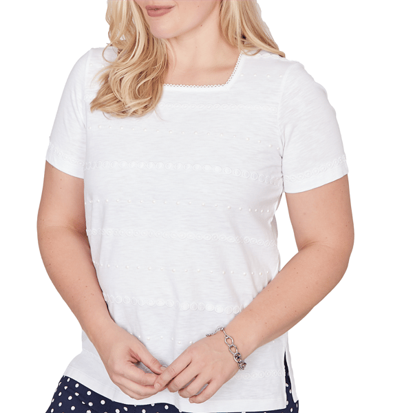 Petite Alfred Dunner Port Side Short Sleeve Square Neck Blouse