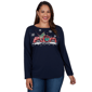 Women''s Ruby Rd. Happy Holidays Christmas Truck Print Boat Neck - image 1
