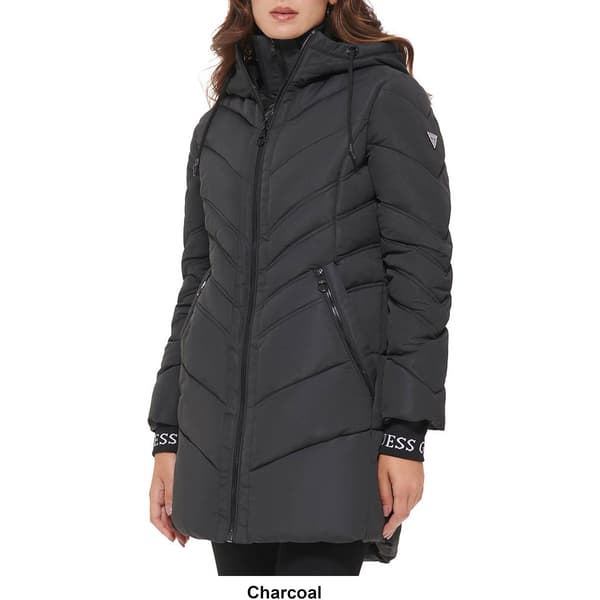 Womens Guess Long Heavy Polyfill Puffer Jacket w/Cuffs