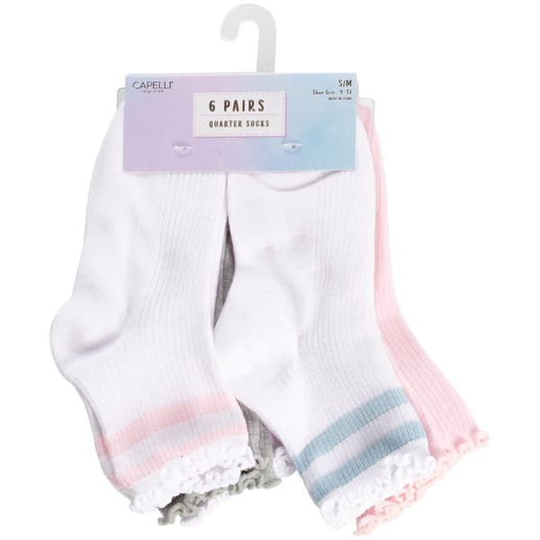 Girls Capelli(R) New York 6pk. Lettuce Edge Quarter Socks - image 