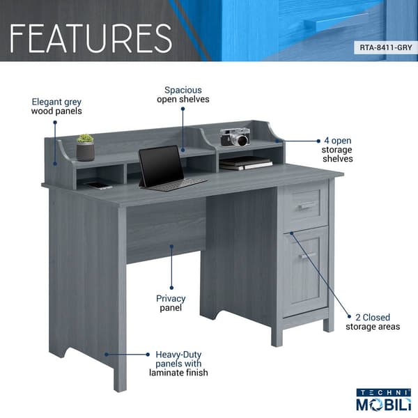 Techni Mobili 47" W Classic Office Desk w/ Hutch