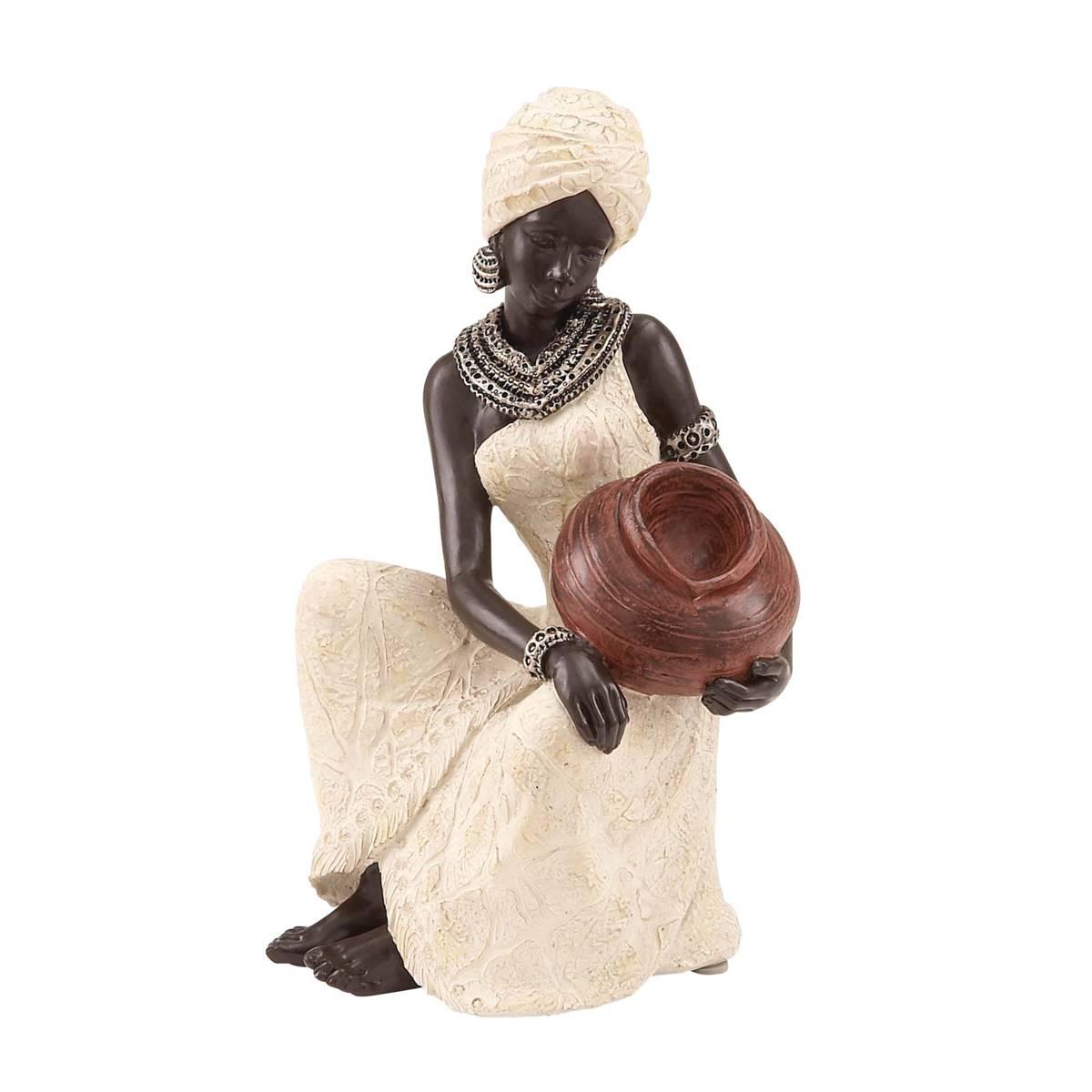 9th & Pike® Cream Polystone African Lady Sculpture