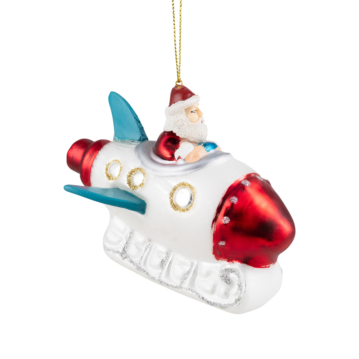 Northlight Santa in a Rocket Ship Glass Christmas Ornament