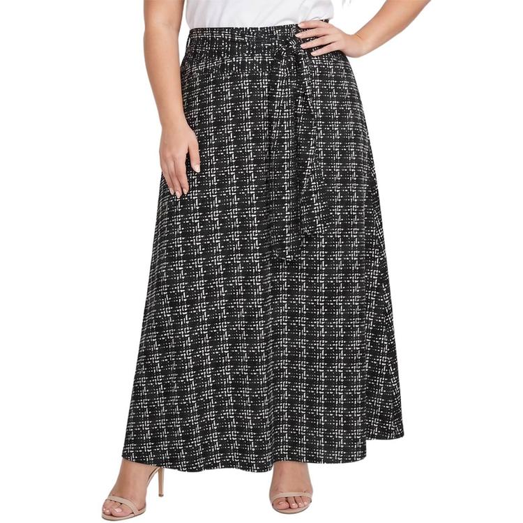 Plus Size NY Collection Tie Waist Weave Plaid Maxi Skirt