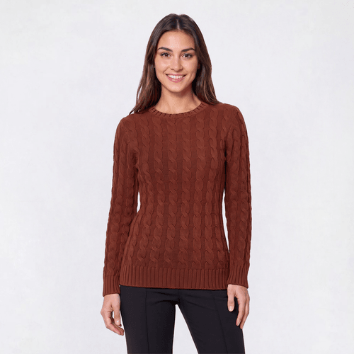 Petite Preswick & Moore® Long Sleeve Cable Knit Crew Neck Sweater