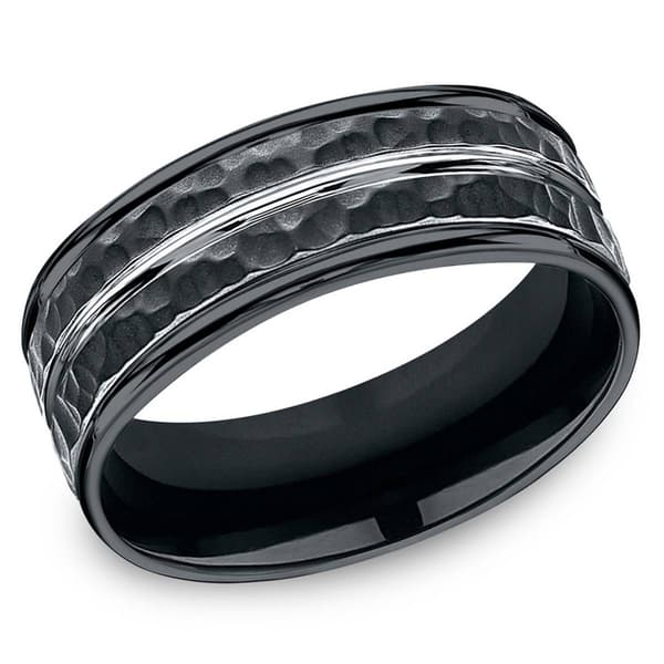 Mens Endless Affection(tm) 8mm Black Cobalt Hammered Band - image 