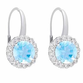 Sterling Silver Plated Blue Topaz Halo Leverback Earrings