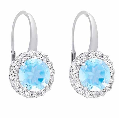 Sterling Silver Plated Blue Topaz Halo Leverback Earrings - image 