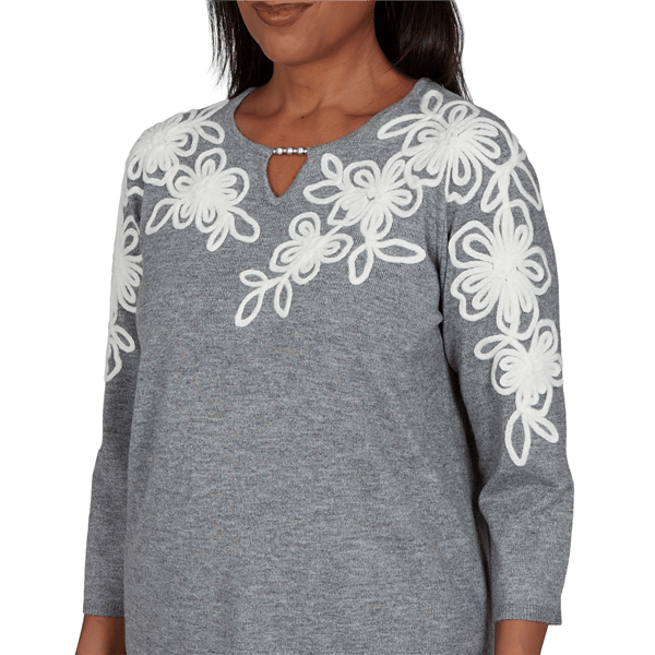 Womens Alfred Dunner Regent Street Floral Soutache Sweater