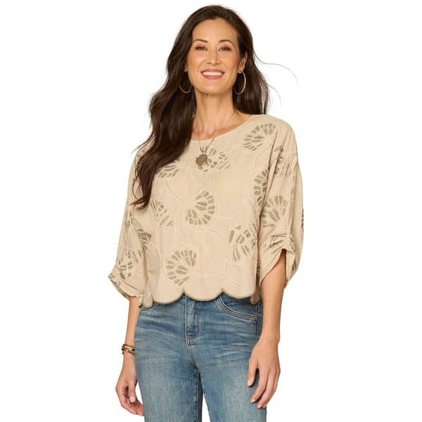 Womens Democracy Pleated Sleeve Soutache Embroidered Woven Top - image 