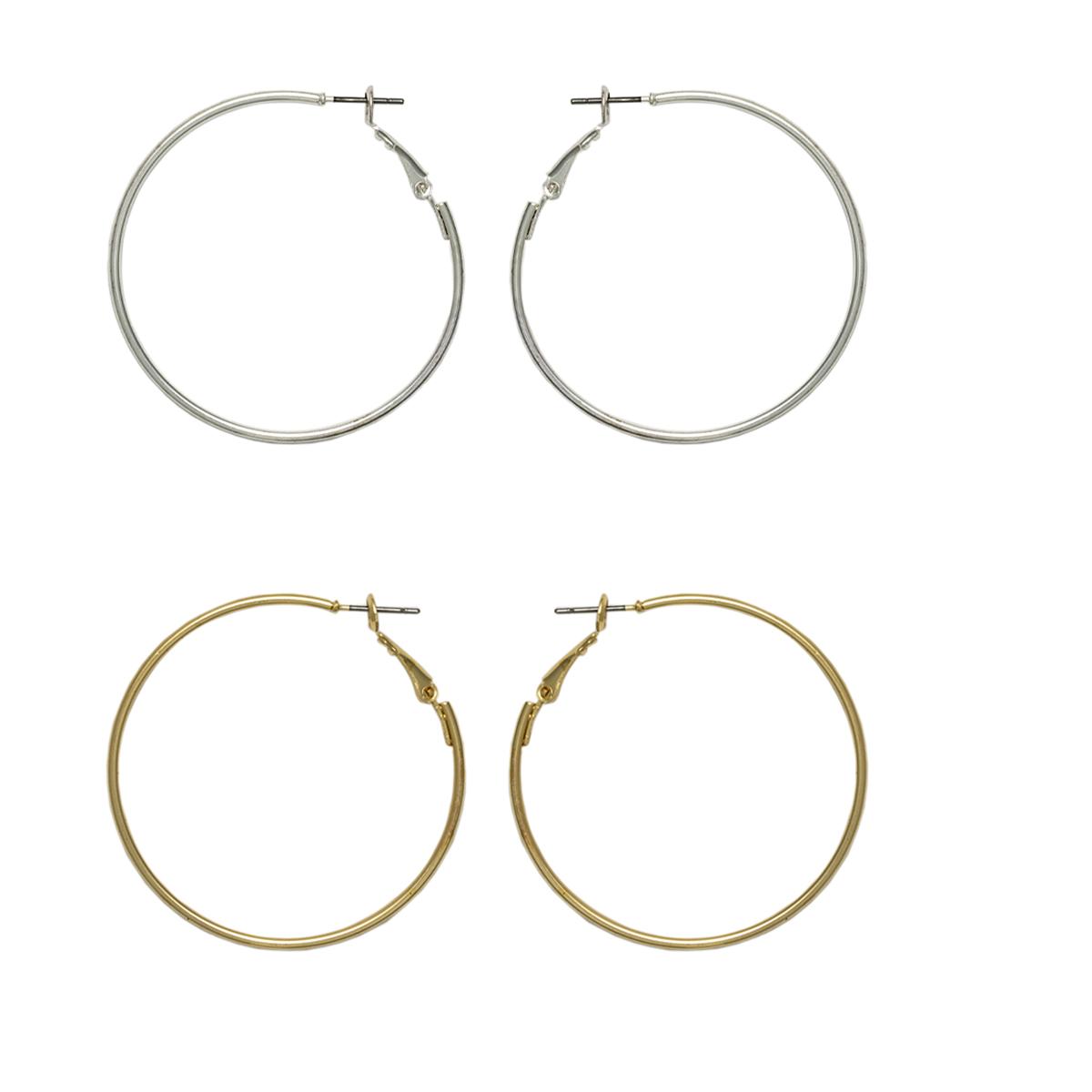 Freedom 2pr. Clutchless Gold/Silver Hoop Earrings Set