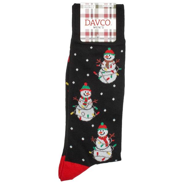 Mens Davco Christmas Snowman Lights Crew Socks - image 