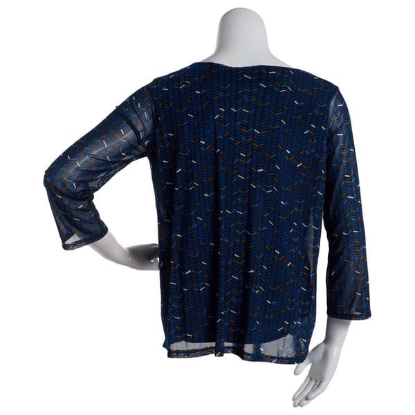 Petite Notations 3/4 Sleeve Chevron Mesh 2Fer Blouse