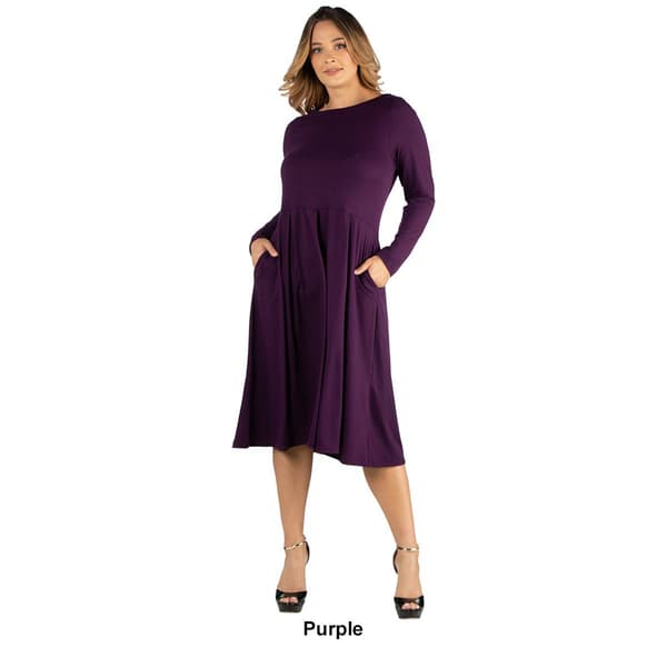 Plus Size 24/7 Comfort Apparel Long Sleeve Pleated Midi Dress