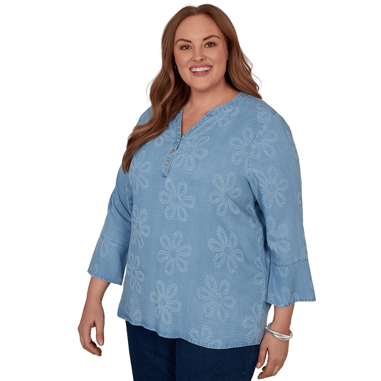 Plus Size Alfred Dunner Camden Market Floral Embroidery Blouse