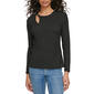 Womens Calvin Klein Long Sleeve Smocked Abstract Cutout Knit Tee - image 1