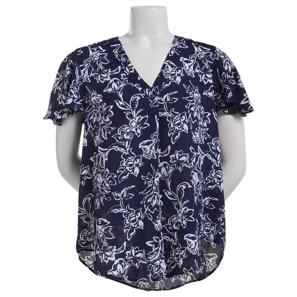 Womens Anne Klein Flutter Sleeve Floral Blouse - image 