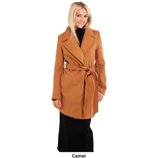 Juniors Love Tree Wool Felt Tie Front Long Line Trench Coat