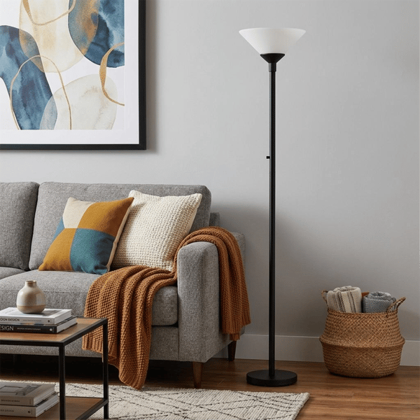 HomeRoots 73in. Black & White Torchiere Floor Lamp