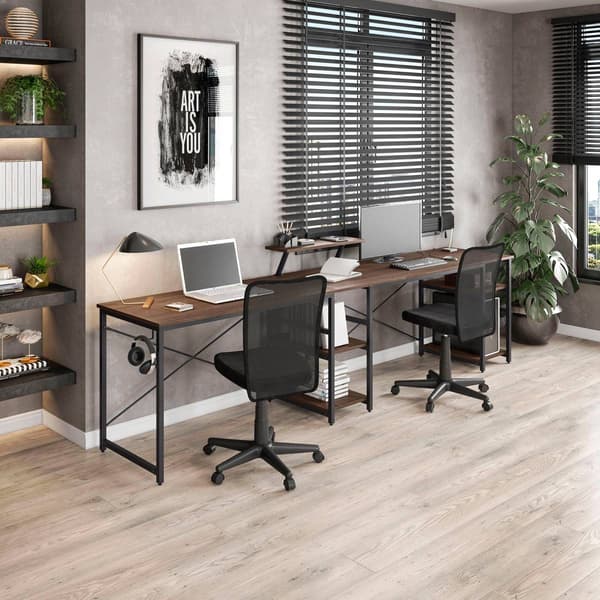 Techni Mobili L-Shape Industrial Desk w/ Storage Shelves