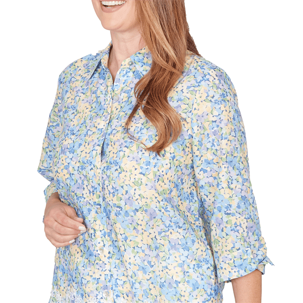Womens Alfred Dunner Classics 3/4 Sleeve Lace Hem Button Down