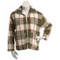Juniors Pink Rose Plaid Sherpa Zip Front Jacket- Olive - image 2