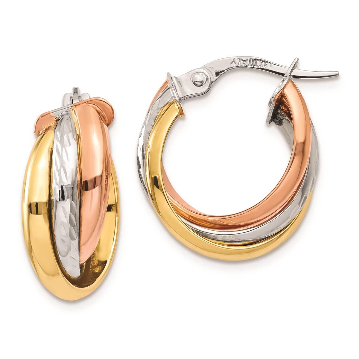 Gold Classics™ 14kt. Tri-Color 21x6mm Hoop Earrings
