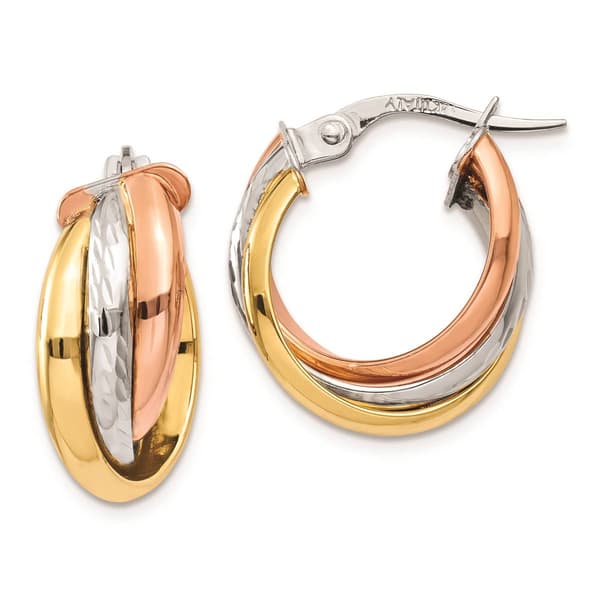 Gold Classics(tm) 14kt. Tri-Color 21x6mm Hoop Earrings - image 