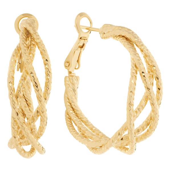 14kt. Gold Over Brass 30mm Double Diamond Cut Twist Hoop Earrings - image 