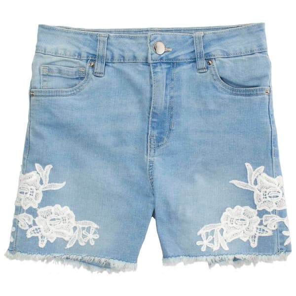 Girls (7-14) YMI® Basic 5 Pocket Denim Shorts w/ Lace Trim
