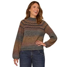 Womens Democracy Long Sleeve Scallop Trim Ombre Sweater