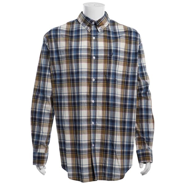 Mens Big & Tall Chaps Stretch Plaid Button Down Shirt - Ivory