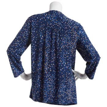 Petite Napa Valley 3/4 Sleeve Dots Pleat Knit Henley Blouse - Boscov's